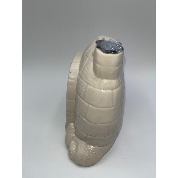 Vintage Ceramic Igloo Diorama Pastel Blue Reindeer With Wreath Pink Tree OOAK - Picture 12 of 16